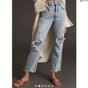 Pilcro Distressed Jeans with Purple Patches